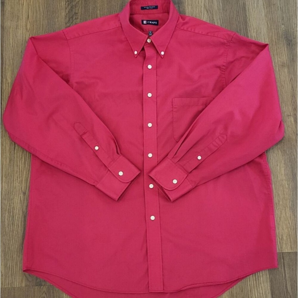 Chaps Mens XL Button Down Shirt Red Wrinkle Free 17-17.5 34/35
